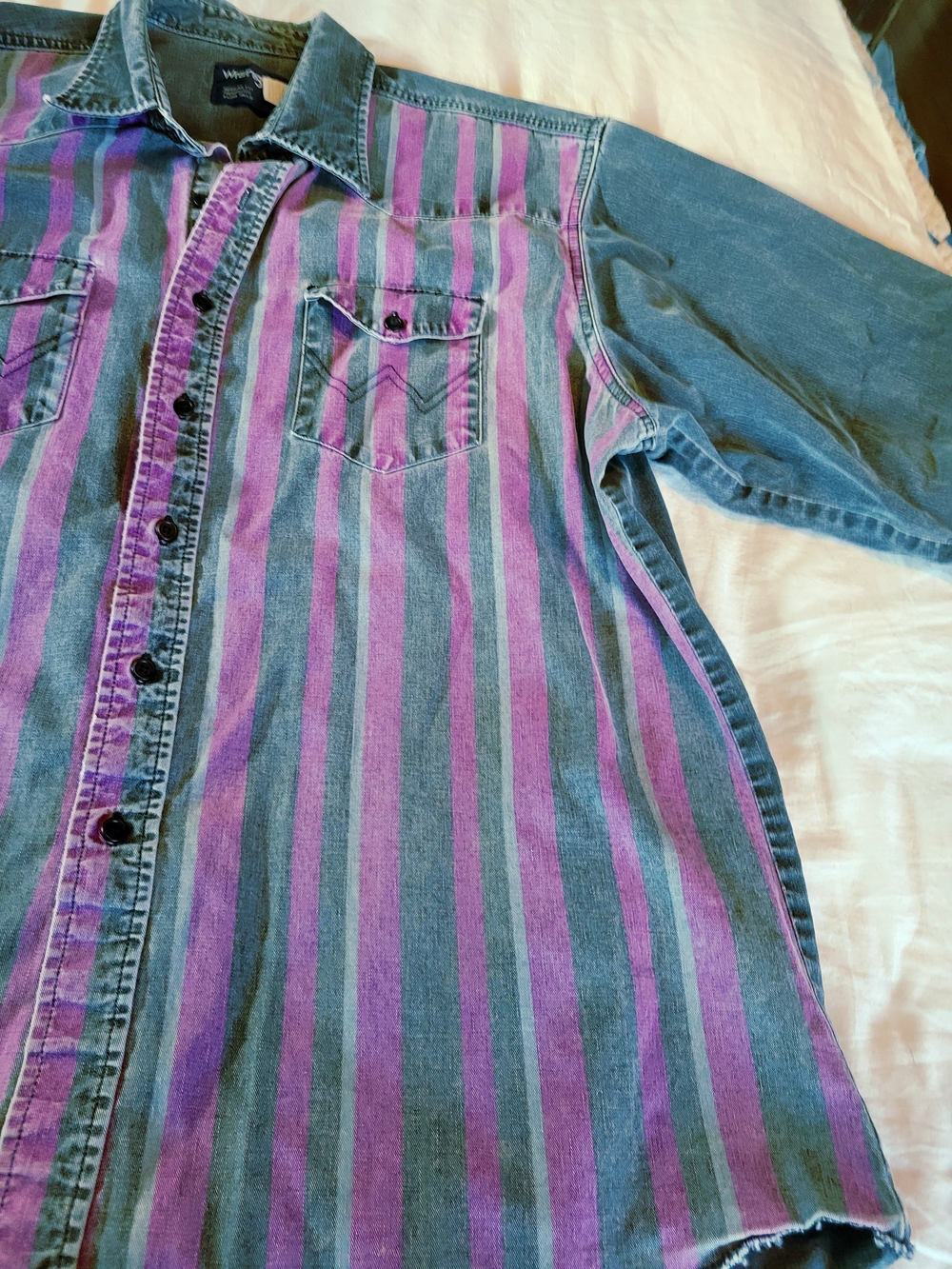Wrangler Brushpopper Vintage 90s Western Shirt Men's Size 18-36 Striped Purple - Picture 13 of 15
